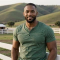 Farmer man with confident smile standing by a white fence on his cattle ranch