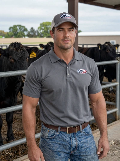 Derek, 44, Nebraska feedlot manager standing near cattle pens in Dawson County