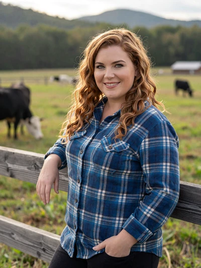 Darlene, 34, North Carolina cattle rancher leaning on a fence in Iredell County Piedmont